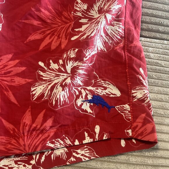 Tommy Bahama Naples Oasis Blooms Cherry Red tropical swim trunks Large UPF30 - Picture 2 of 10